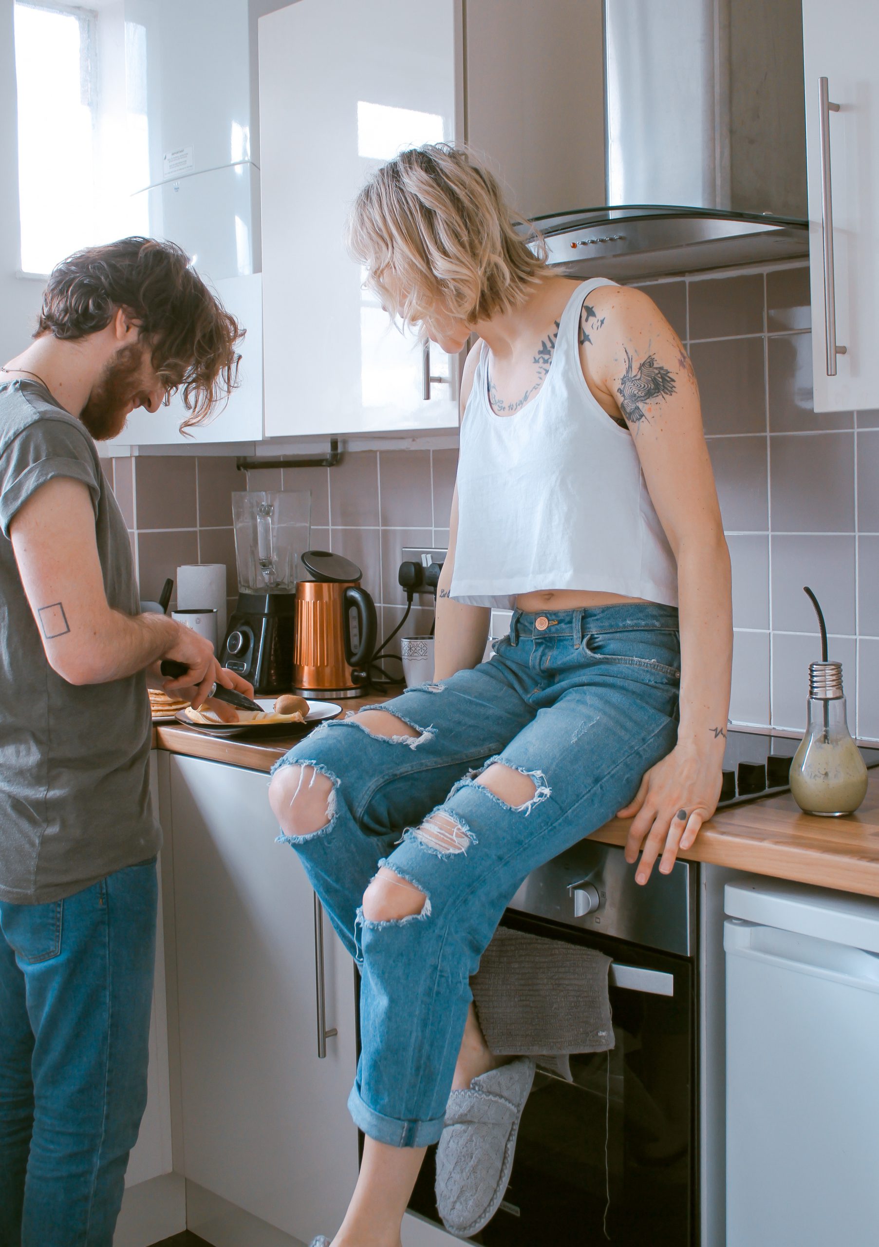 woman and man in kitchen